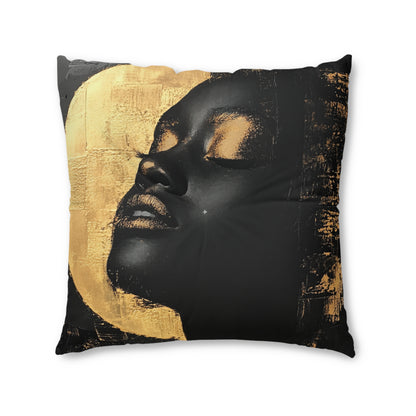 Golden Glow Black Art Floor Pillow – 30x30 Luxe Decorative Cushion