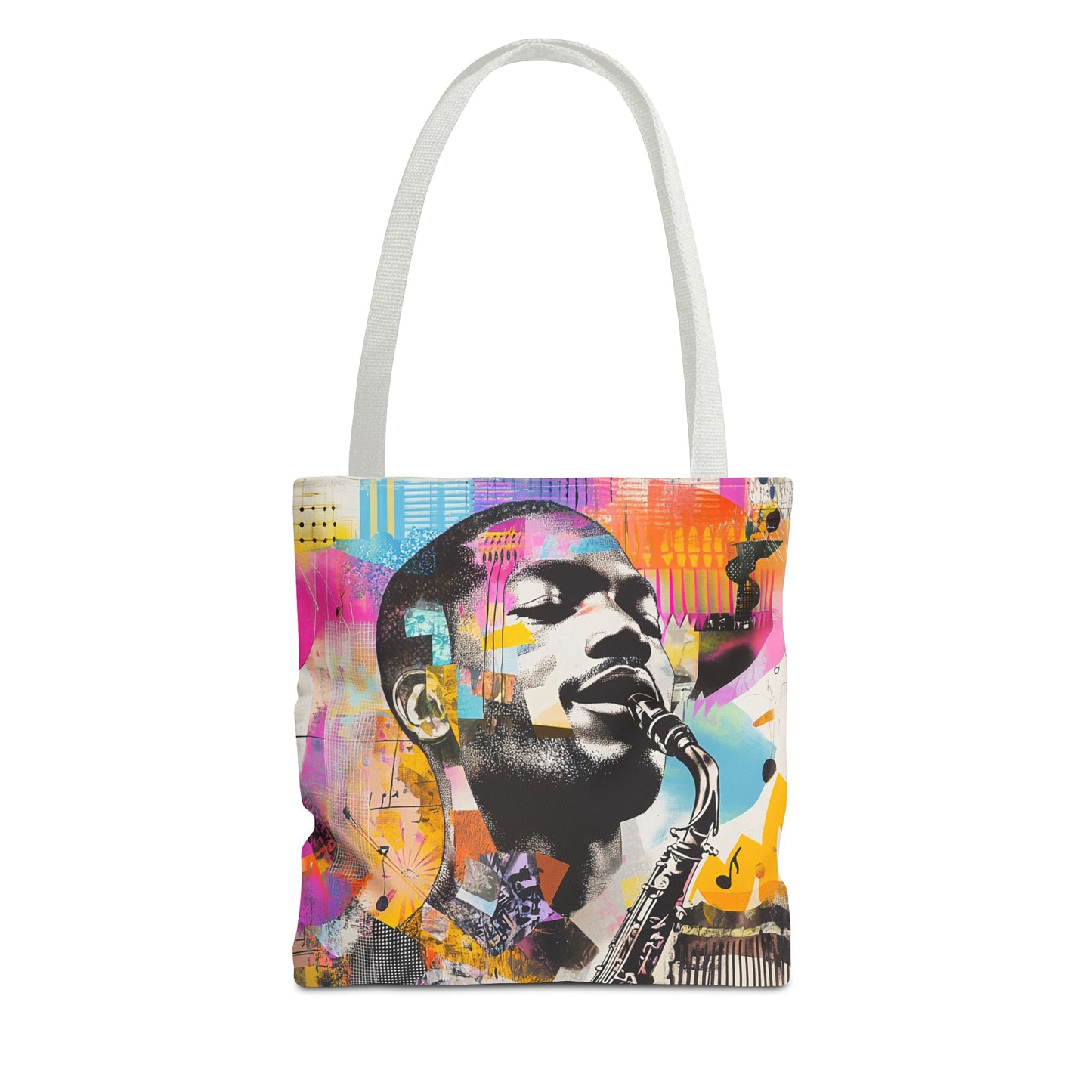 Colorful Jazz Saxophone Player Tote Bag – Music-Inspired Art Design