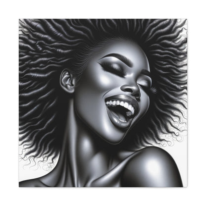 Monochrome Melody Canvas Art: Striking African American Woman Portrait