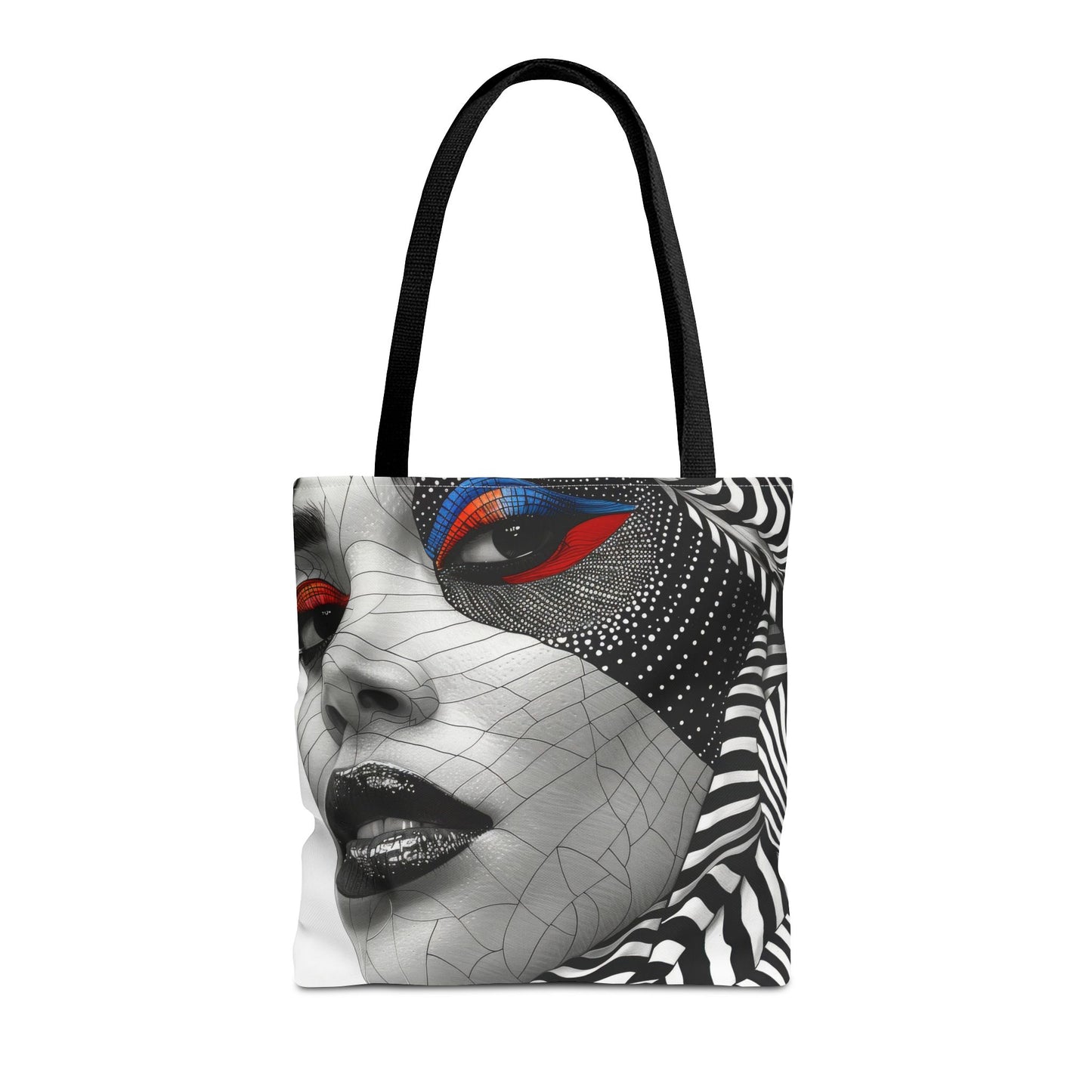 Modern Abstract Face Art Tote Bag with Dynamic Patterns and Colors