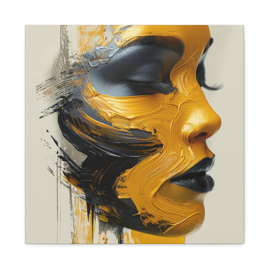 Contemporary African Woman Canvas featuring a striking yellow and black abstract design. This vibrant and textured wall art piece captures the bold beauty and modern elegance of African culture, perfect for enhancing any home decor.