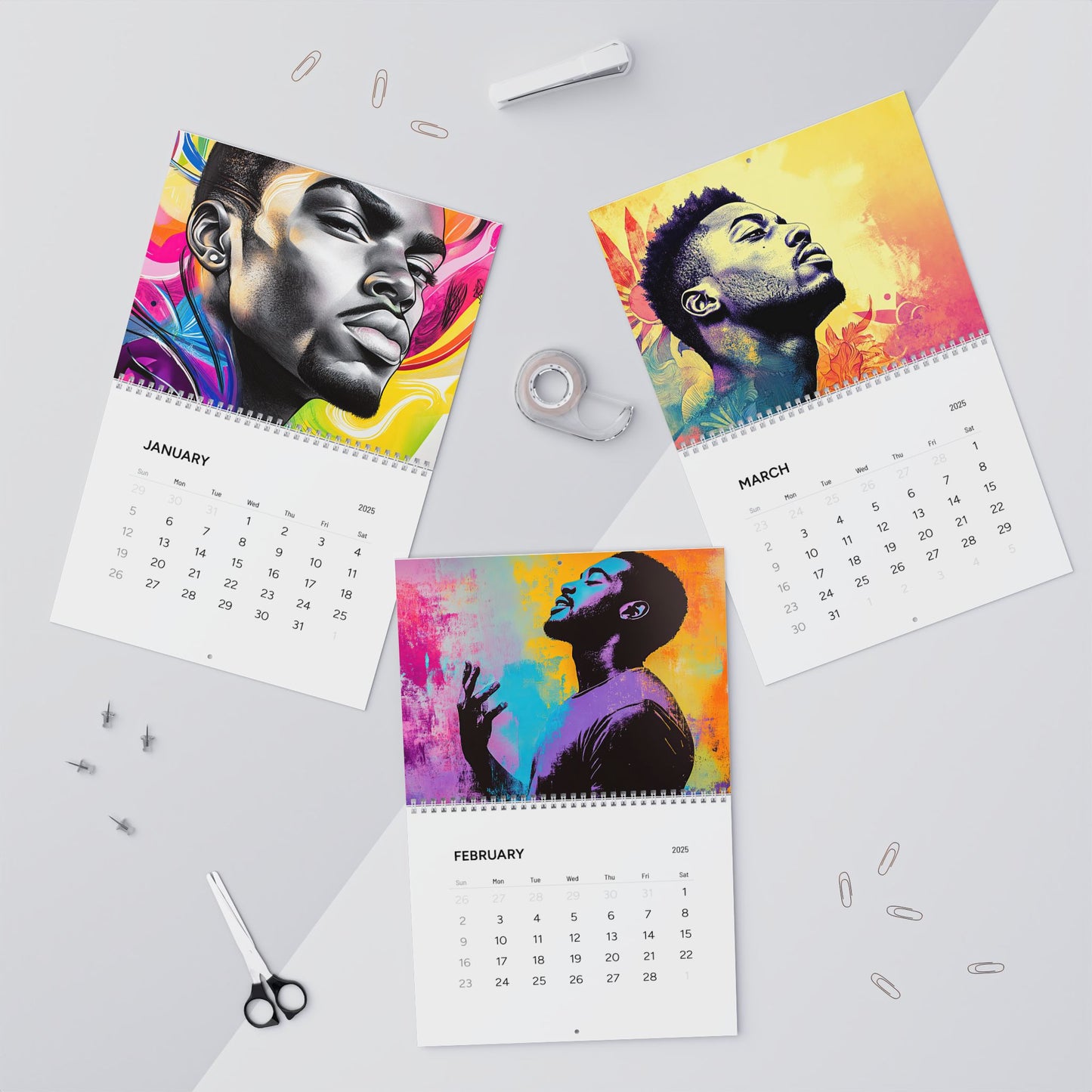 2025 Men’s Wall Calendar – Bold and Vibrant Art of Powerful Men