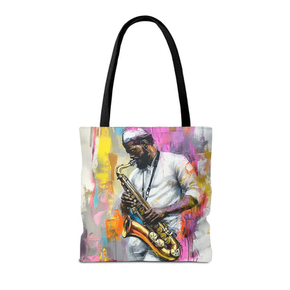 Saxophone Player Art Tote Bag – Bold and Colorful Music Design