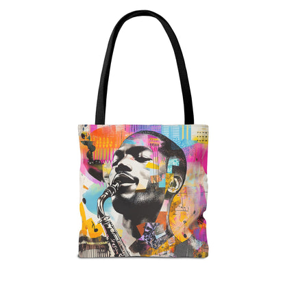 Colorful Jazz Saxophone Player Tote Bag – Music-Inspired Art Design