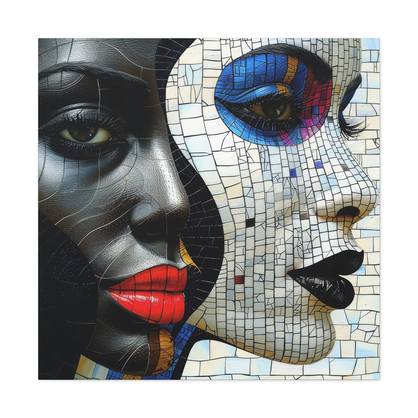 Mosaic Beauty Canvas Art: Dual African Woman Portrait