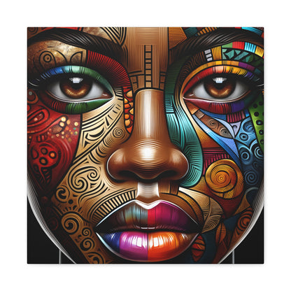 Vibrant, detailed digital art of a stylized face with a rich tapestry of patterns and colors, highlighting intricate tribal motifs in a modern portrait | EbMerized Creations