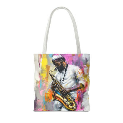 Saxophone Player Art Tote Bag – Bold and Colorful Music Design