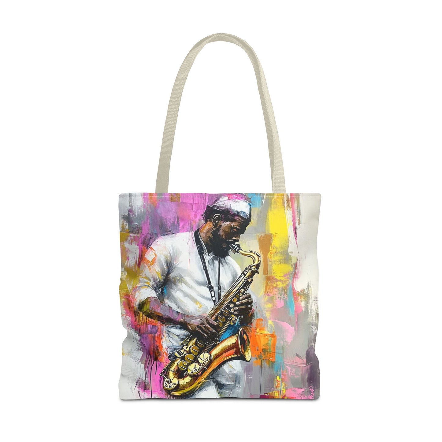 Saxophone Player Art Tote Bag – Bold and Colorful Music Design