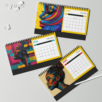 2025 Vibrant Faces Desk Calendar – Colorful Abstract Art