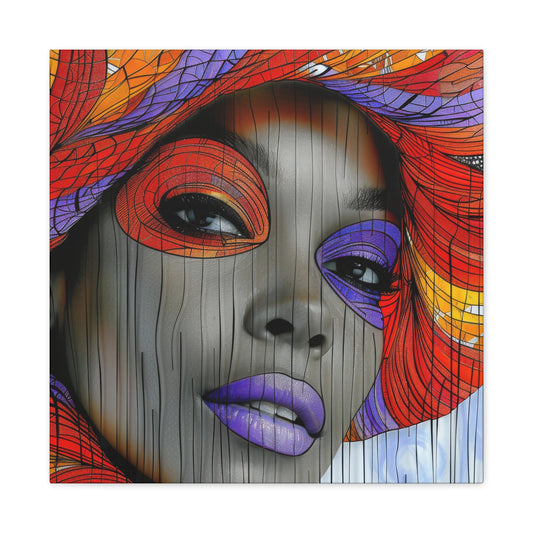 Eye-Catching African Woman Canvas Art featuring a bold and colorful design with vibrant reds and purples by EbMerized Creations.