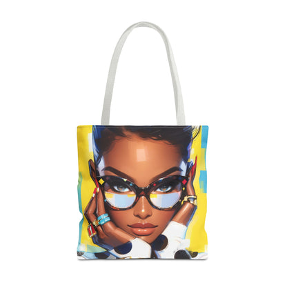 Vibrant Pop Art Tote Bag – Fierce Woman with Glasses