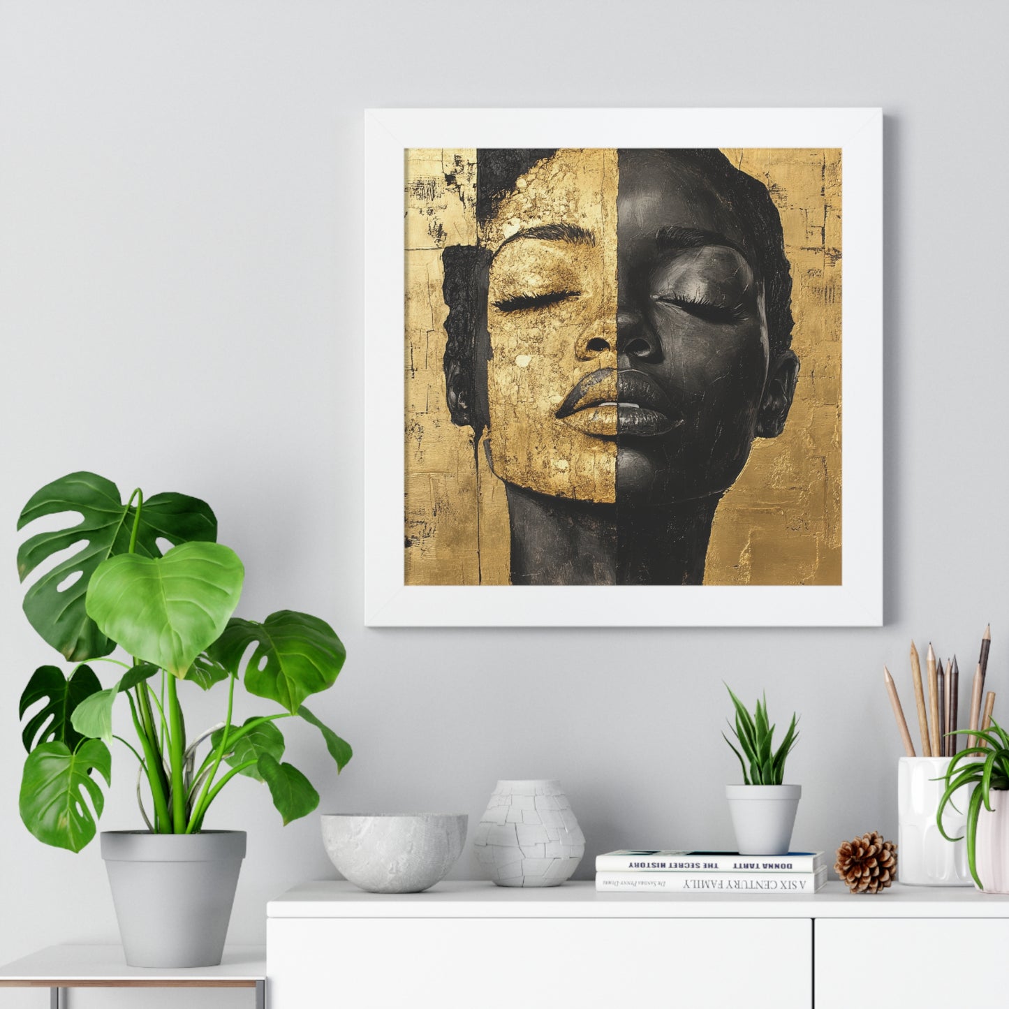 Gold & Black Abstract Portrait – Framed Modern Wall Art