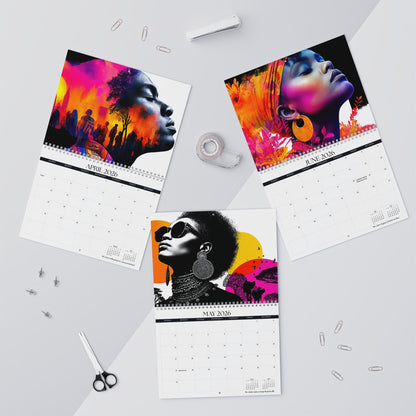 Three calendar pages showing artistic portraits on a light gray background.