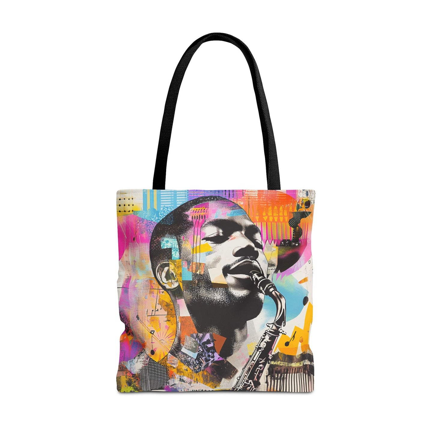 Colorful Jazz Saxophone Player Tote Bag – Music-Inspired Art Design