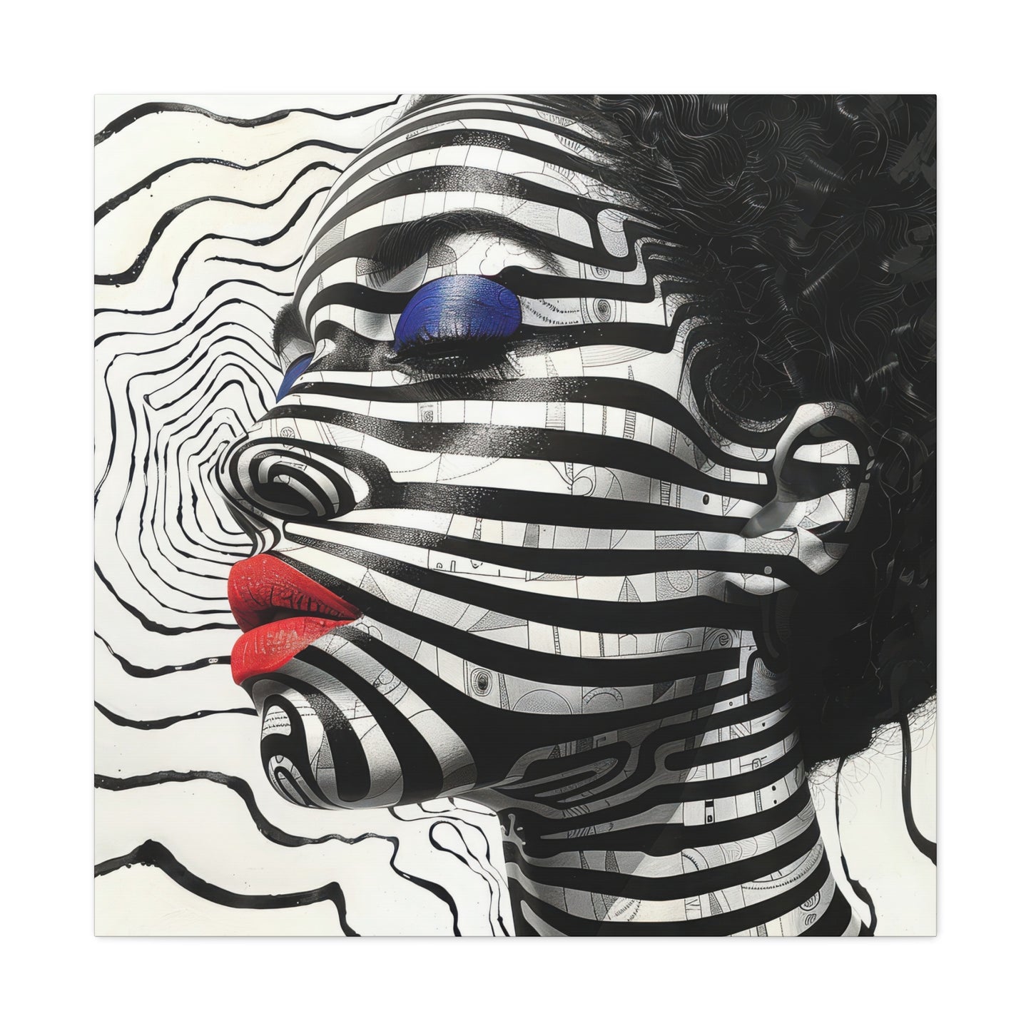 Monochrome Illusions: Artistic Zebra Pattern Portrait Canvas Wrap