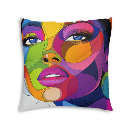 Colorful Abstract Face Floor Pillow – 30x30 Modern Art Cushion