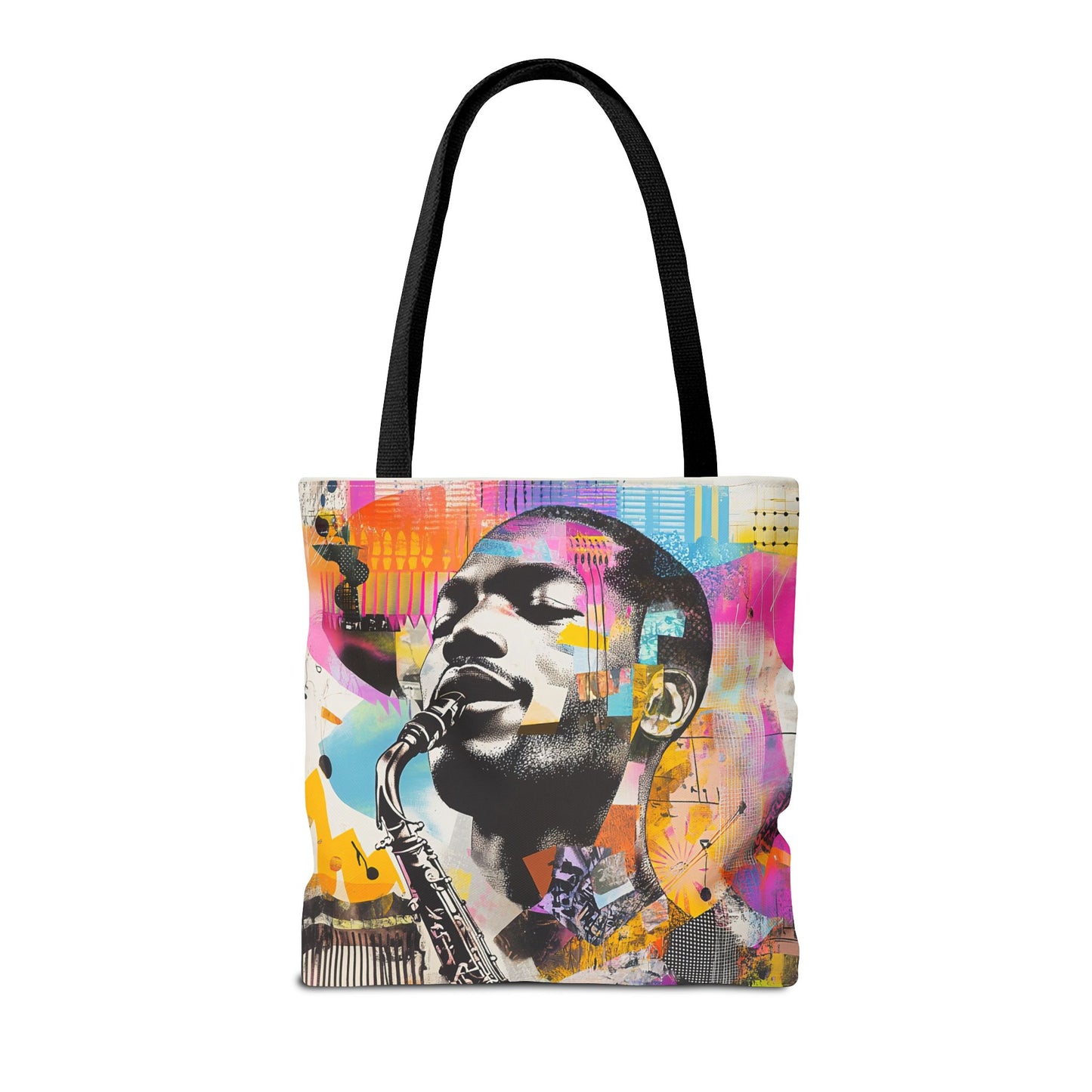 Colorful Jazz Saxophone Player Tote Bag – Music-Inspired Art Design