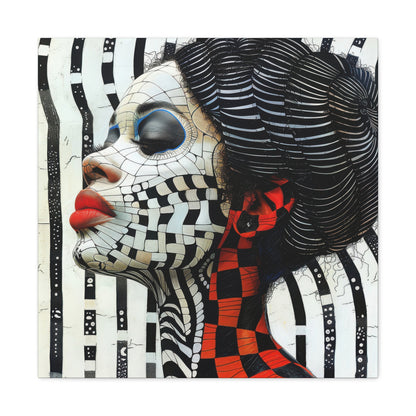 Checkered Grace: Abstract Mosaic Portrait Canvas Wraps