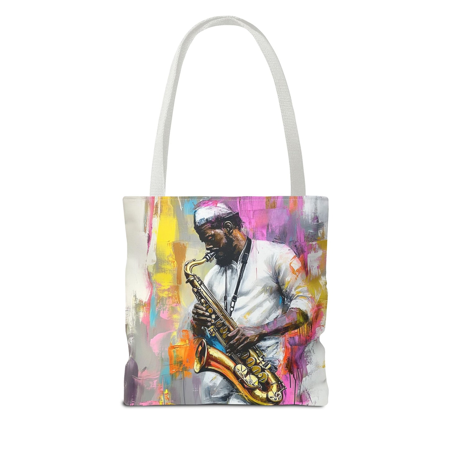 Saxophone Player Art Tote Bag – Bold and Colorful Music Design