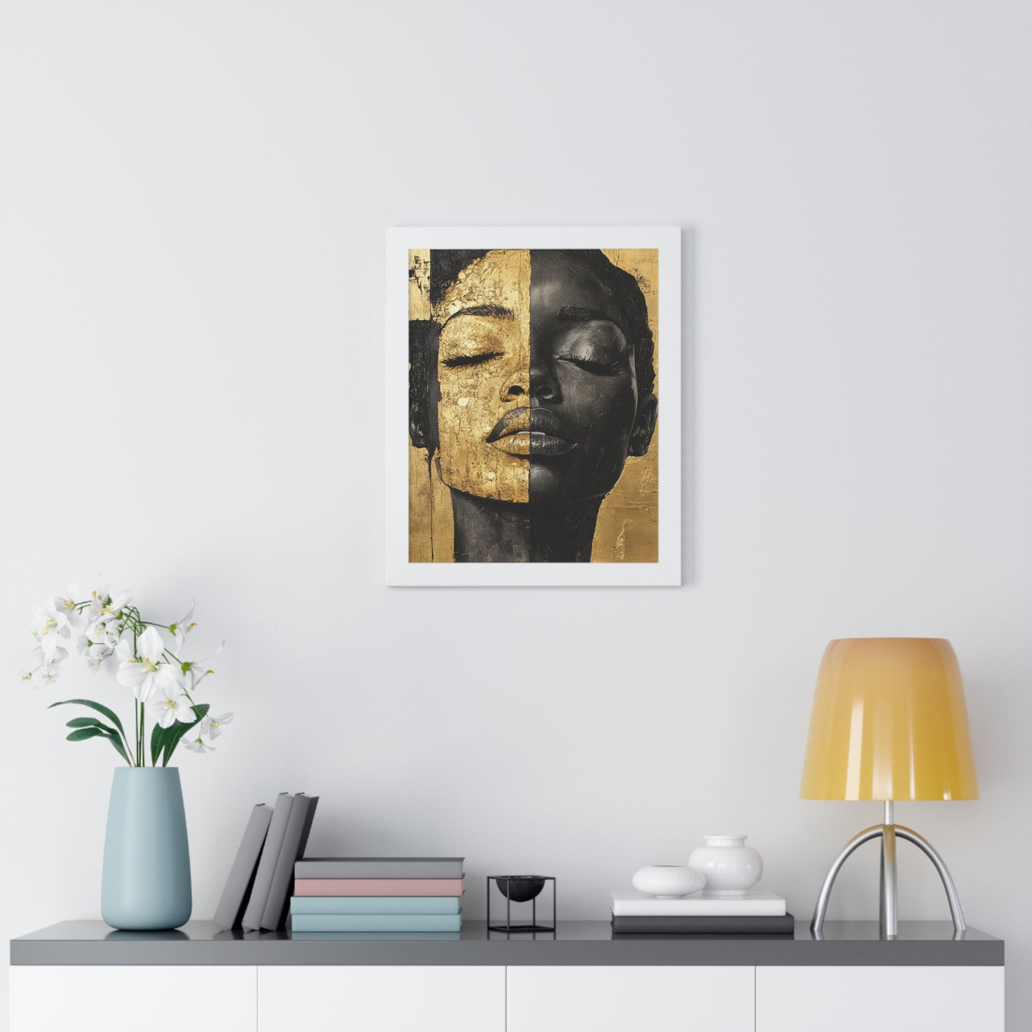 Gold & Black Abstract Portrait – Framed Modern Wall Art