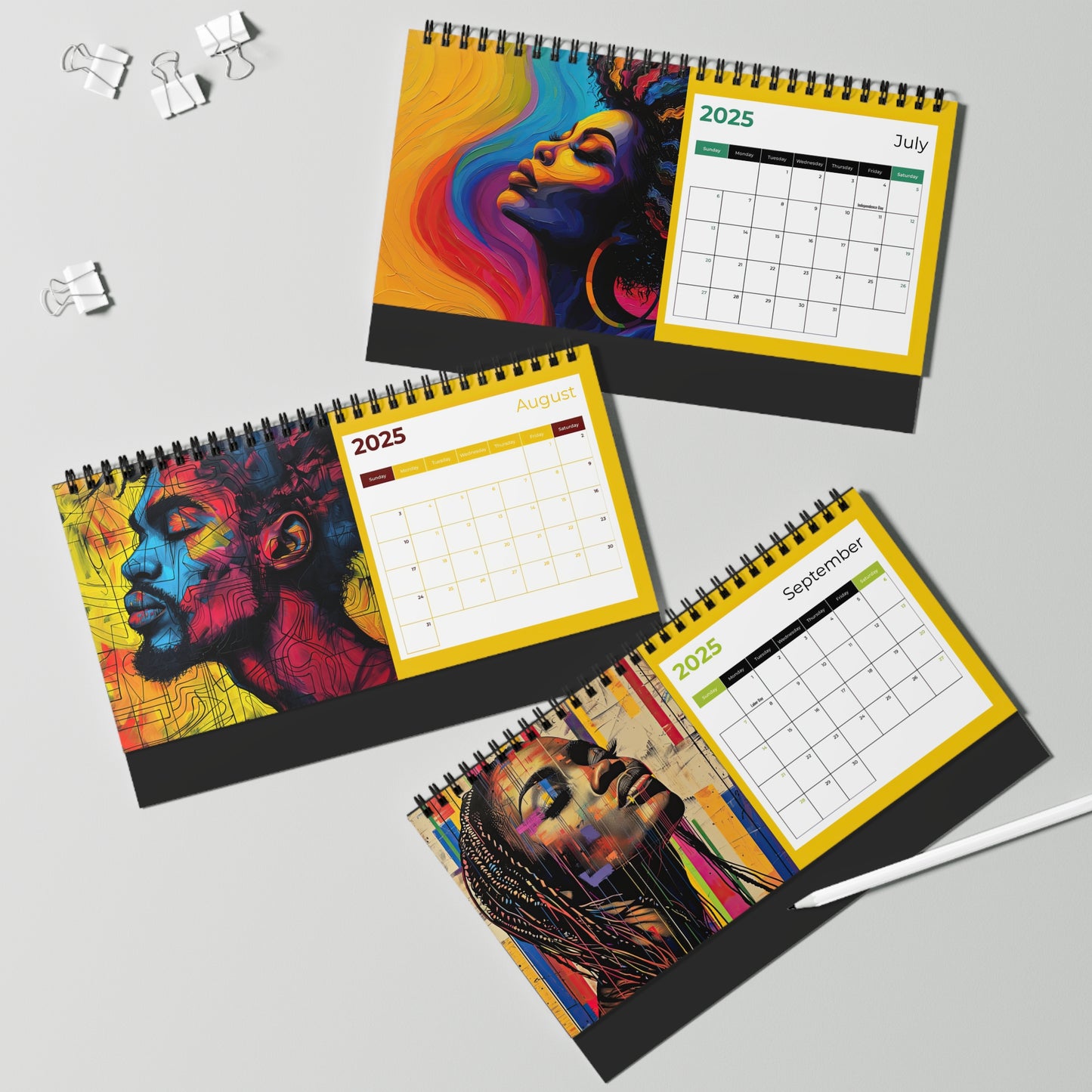 2025 Vibrant Faces Desk Calendar – Colorful Abstract Art