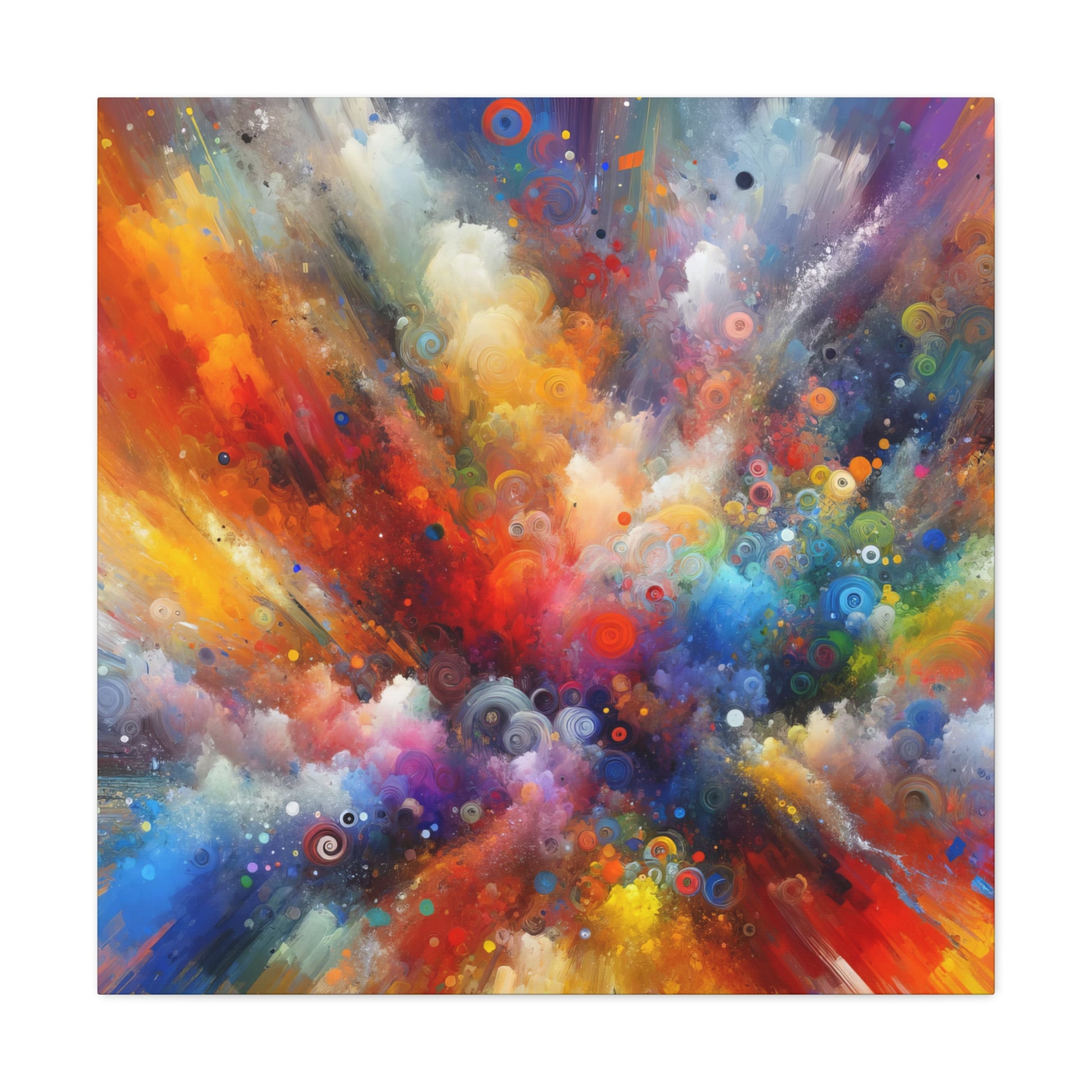 A dynamic explosion of colors and swirling patterns, depicting an abstract cosmic burst, full of energy and movement, in a vivid digital art piece | EbMerized Creations