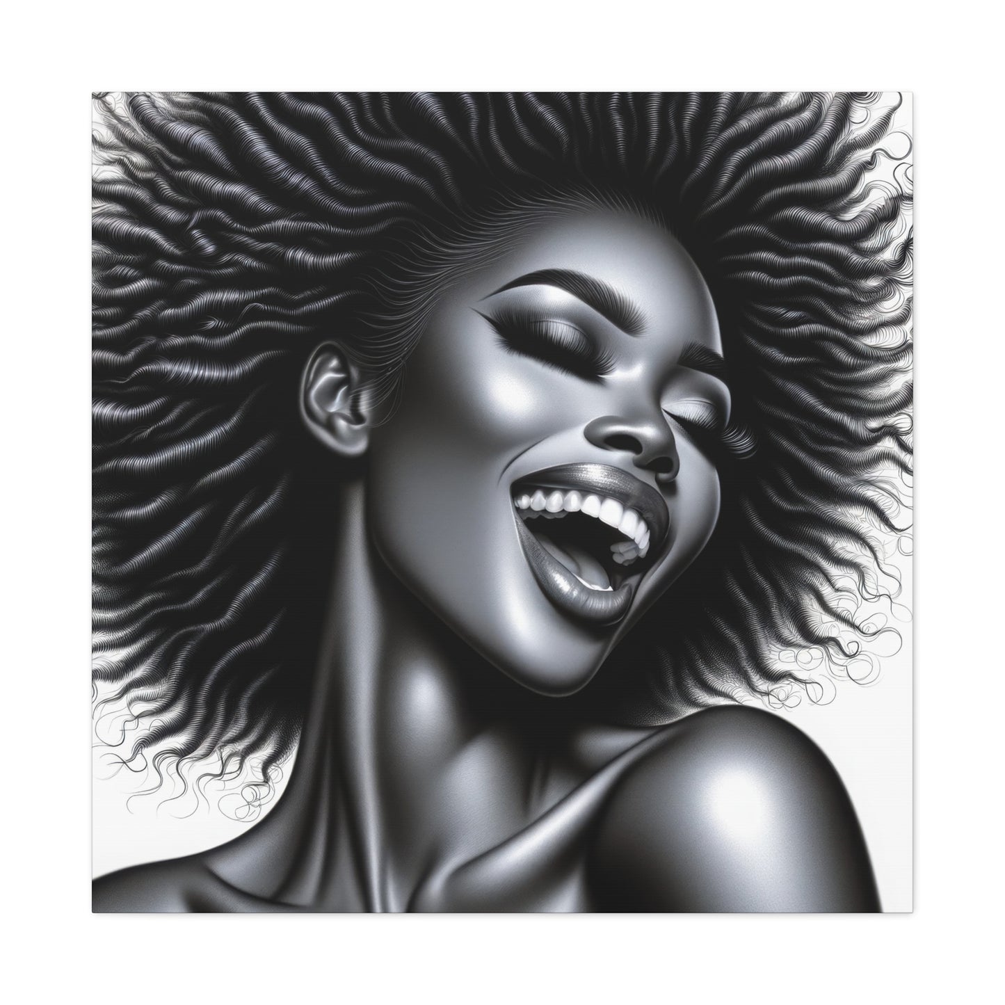 Monochrome Melody Canvas Art: Striking African American Woman Portrait