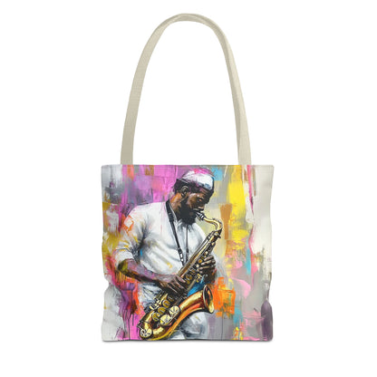 Saxophone Player Art Tote Bag – Bold and Colorful Music Design