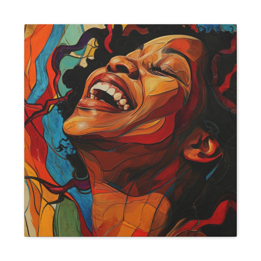 Vibrant 'Euphoria in Color' canvas art featuring a joyful African American woman portrait by EbMerized Creations.