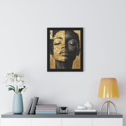 Gold & Black Abstract Portrait – Framed Modern Wall Art