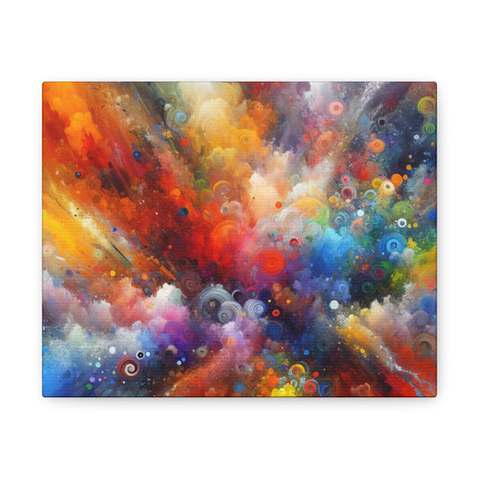A dynamic explosion of colors and swirling patterns, depicting an abstract cosmic burst, full of energy and movement, in a vivid digital art piece | EbMerized Creations