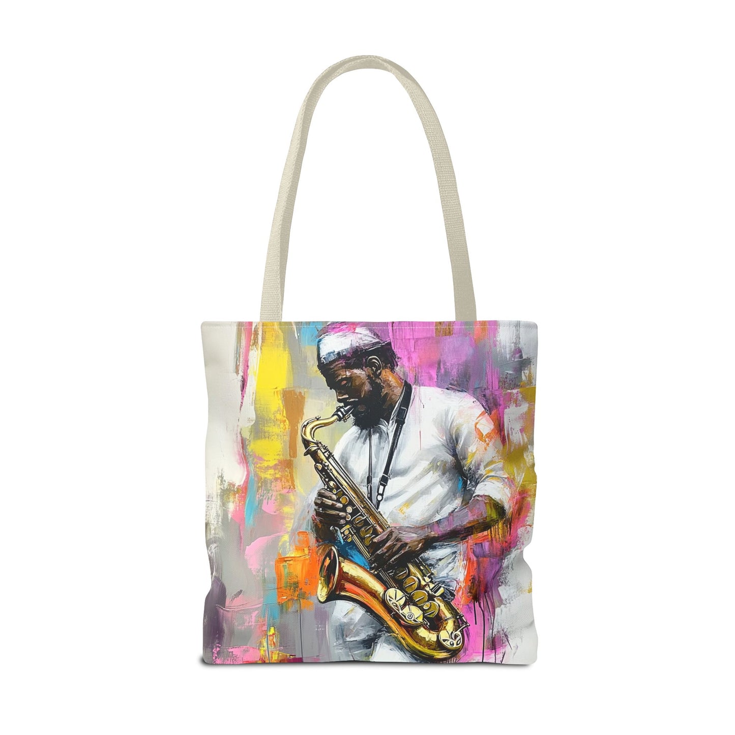 Saxophone Player Art Tote Bag – Bold and Colorful Music Design