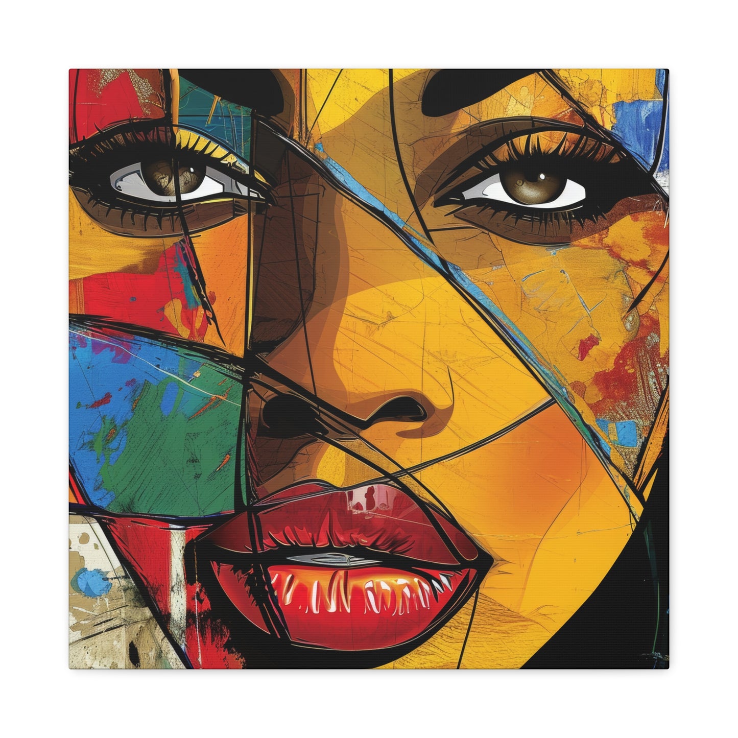 Spectrum of Expressions Canvas Art featuring a colorful African American woman portrait by EbMerized Creations.