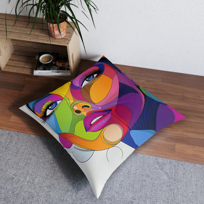 Colorful Abstract Face Floor Pillow – 30x30 Modern Art Cushion