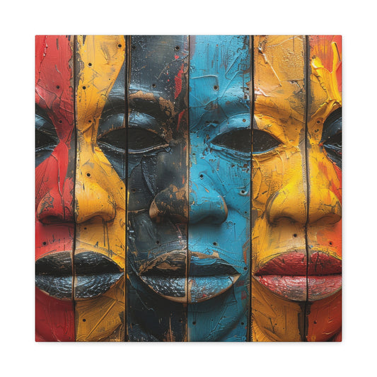 Abstract African Mask Canvas Art: Colorful Tribal Faces