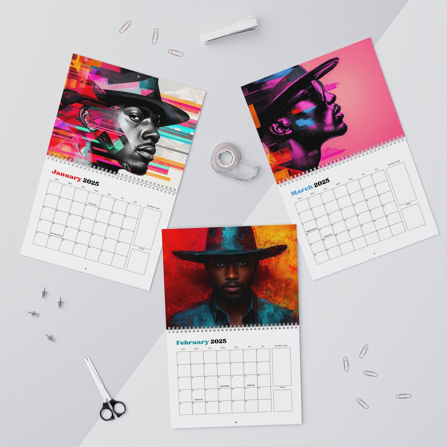 2025 Men in Fedora Hats Wall Calendar – Bold Art for Home & Office