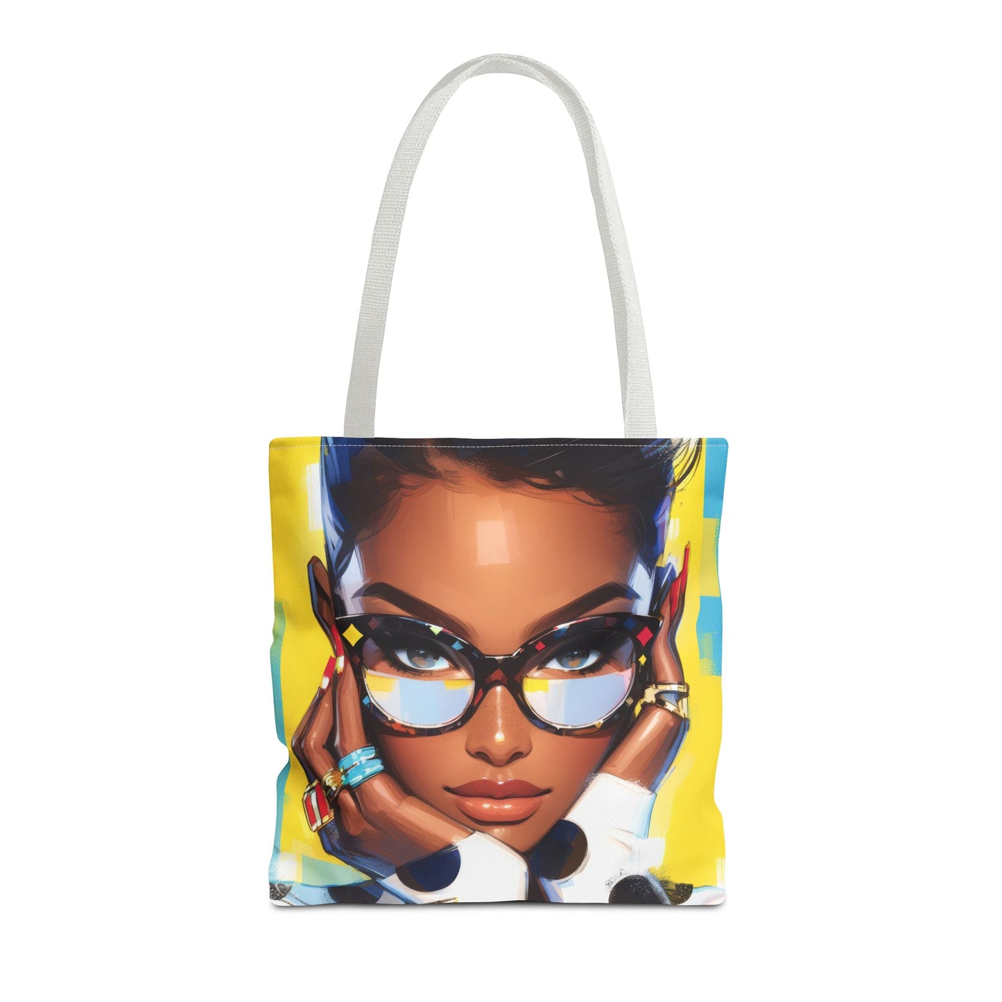 Vibrant Pop Art Tote Bag – Fierce Woman with Glasses