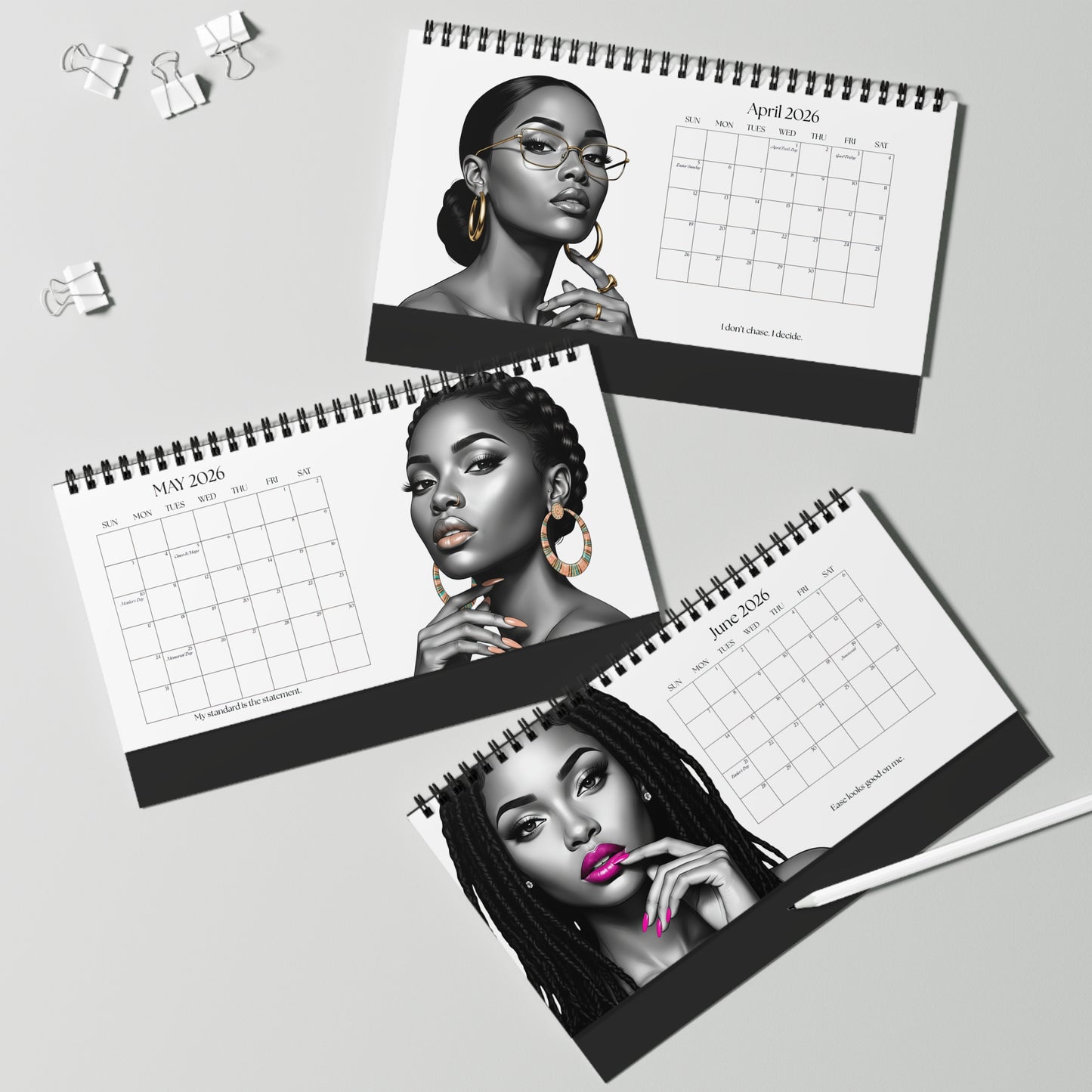 Unapologetically Her – 2026 Desk Calendar | Modern Black Woman Art & Empowerment