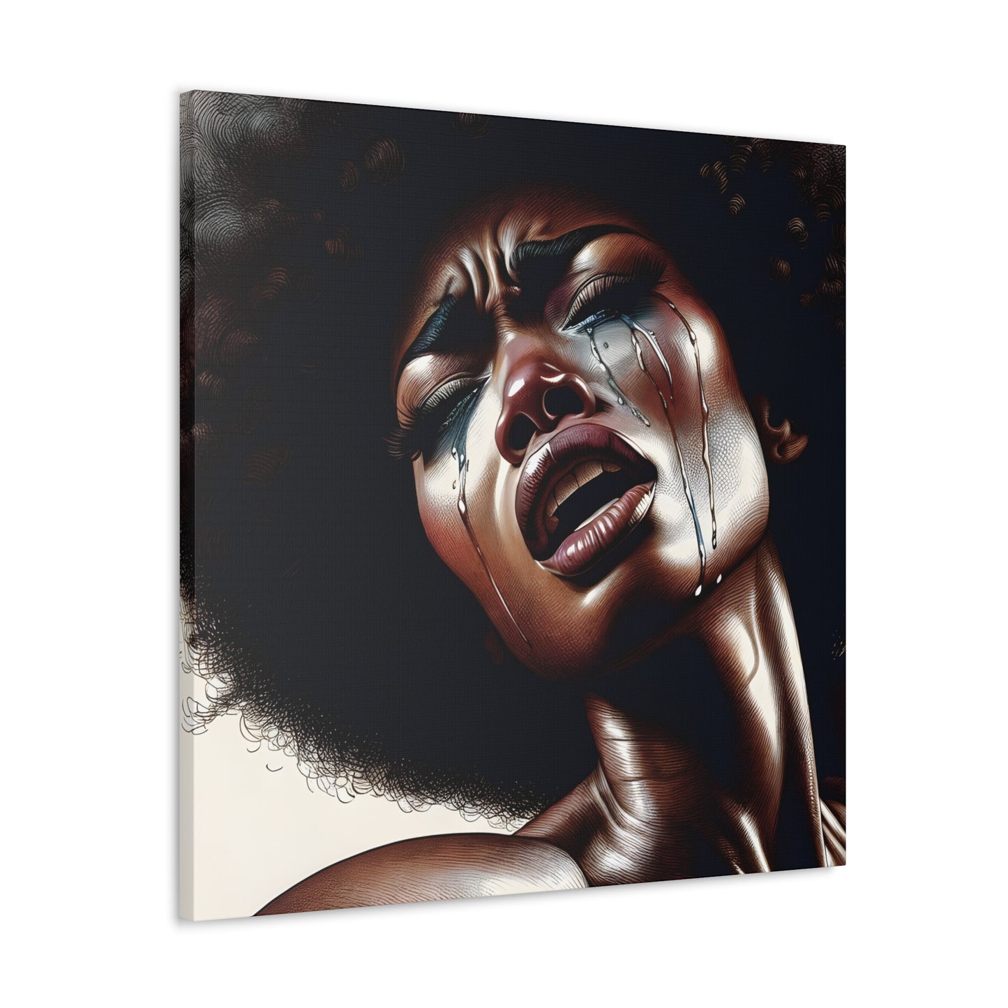 Soulful Expression: Pain in My Tears - Unique African Art Canvas