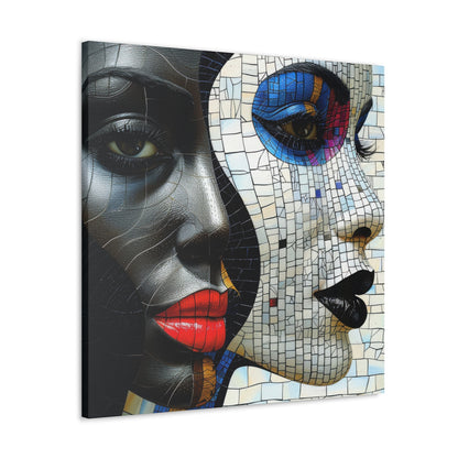 Mosaic Beauty Canvas Art: Dual African Woman Portrait