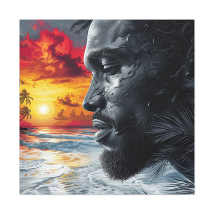 Sunset Serenity Canvas Art: African American Man and Tropical Beach Scene