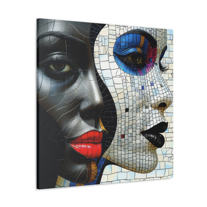 Mosaic Beauty Canvas Art: Dual African Woman Portrait