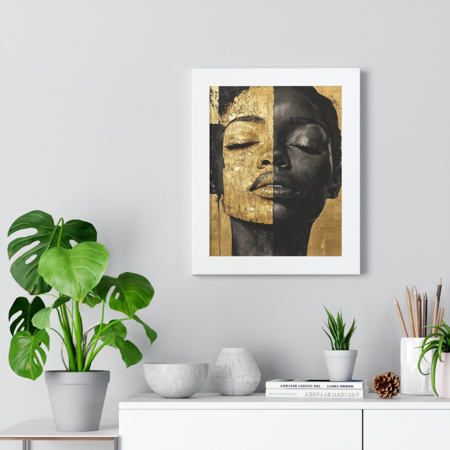 Gold & Black Abstract Portrait – Framed Modern Wall Art