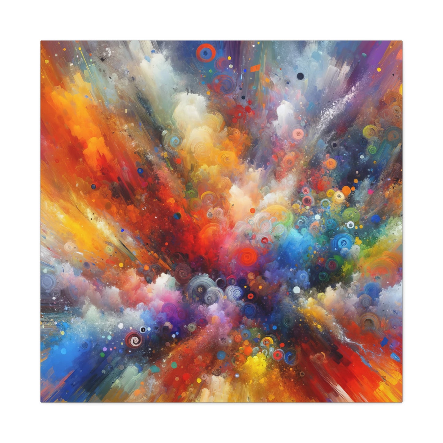 A dynamic explosion of colors and swirling patterns, depicting an abstract cosmic burst, full of energy and movement, in a vivid digital art piece | EbMerized Creations