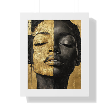 Gold & Black Abstract Portrait – Framed Modern Wall Art