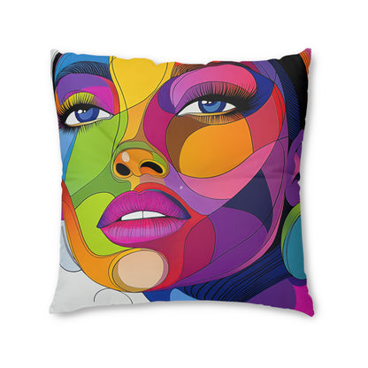 Colorful Abstract Face Floor Pillow – 30x30 Modern Art Cushion