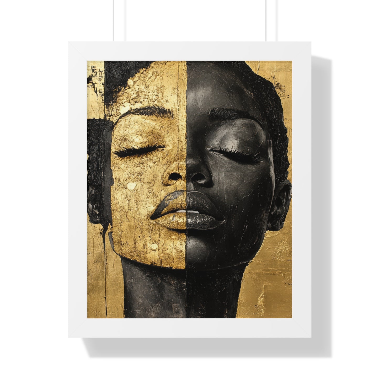 Gold & Black Abstract Portrait – Framed Modern Wall Art