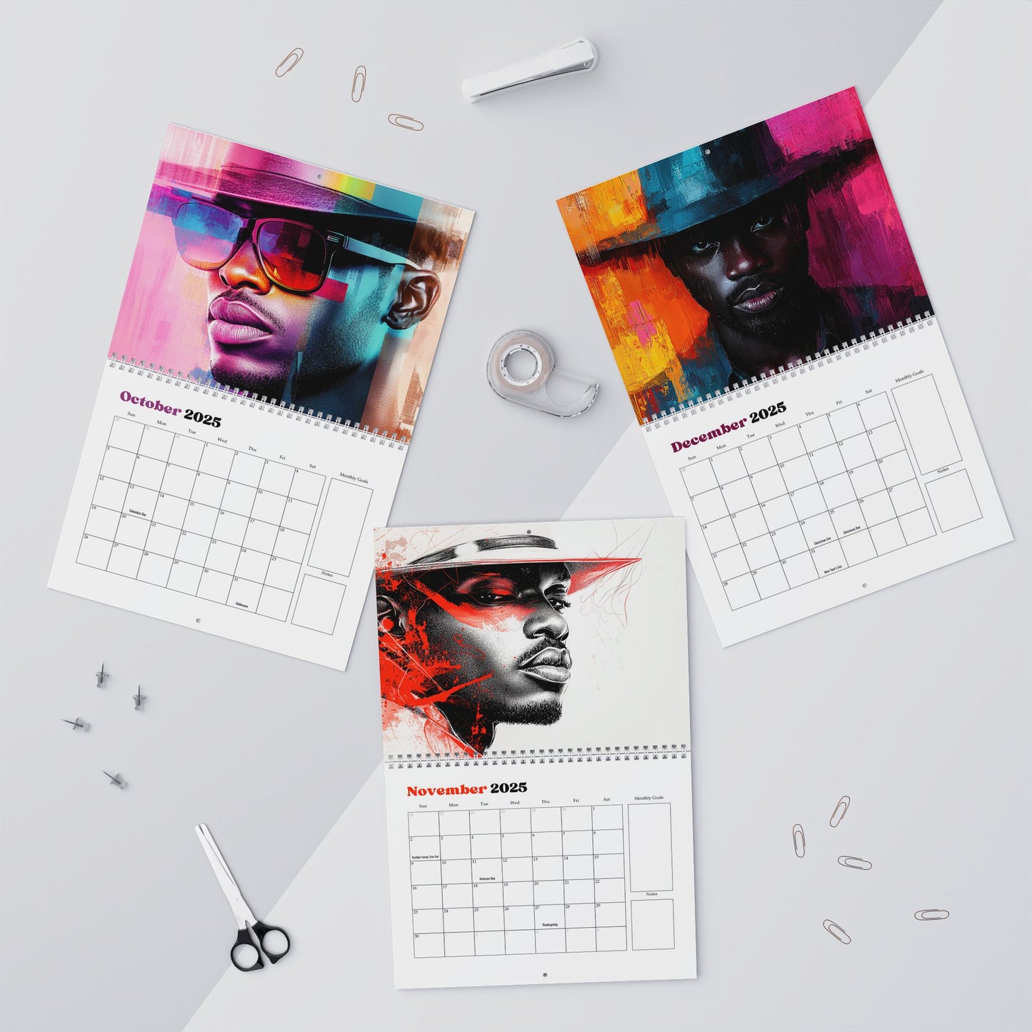 2025 Men in Fedora Hats Wall Calendar – Bold Art for Home & Office