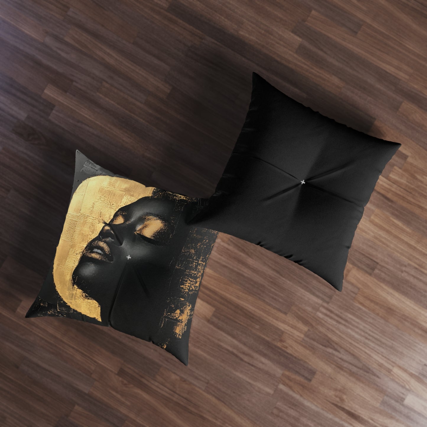 Golden Glow Black Art Floor Pillow – 30x30 Luxe Decorative Cushion