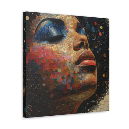 Stellar Dream: Colorful Mosaic Woman Portrait Canvas Wraps